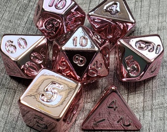 Rose Gold Chrome Effect 7 pc dice set | Dragon Hoard | Tabletop RPG | Dice Goblin | d20 system | dnd