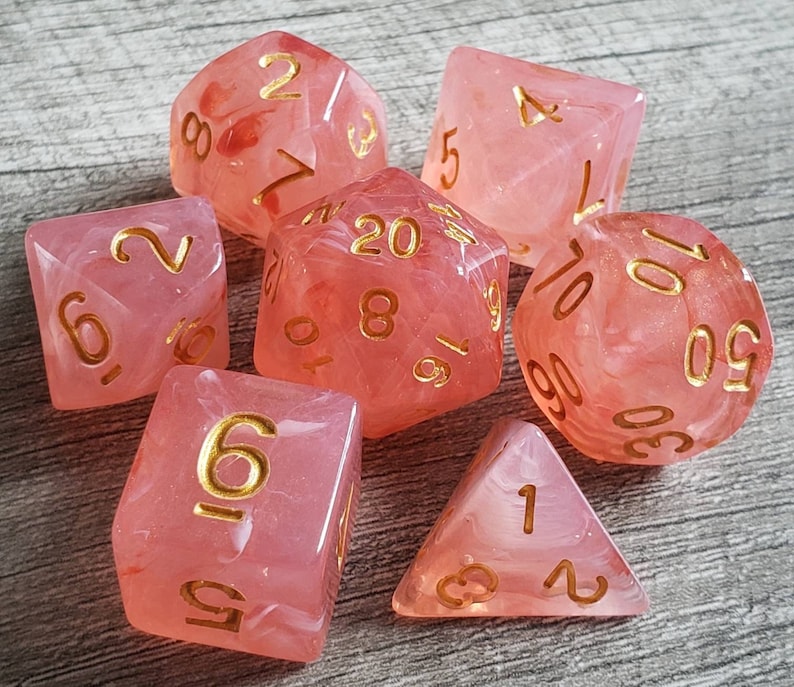 Rose Quartz Gem Effect - Sea Glass Dragon 7 pc dice set | Dragon Hoard | Tabletop RPG | Dice Goblin | d20 system | dnd 