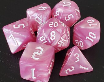 Pearl Dragon - Flamingo Taffy Purple 7 pc dice set | Dragon Hoard | Tabletop RPG | Dice Goblin | d20 system | dnd