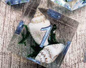 Sally Sells Seashells by the Seashore, Sharp Edge, Handmade, 7 pc dice set | Dragon Hoard | Tabletop RPG | Dice Goblin | d20 system | dnd