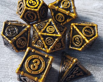 Steampunk - Gold, Metal 7 pc dice set | Dragon Hoard | Tabletop RPG | Dice Goblin | d20 system | dnd