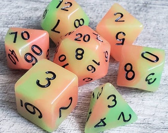 Glow in the Underdark - Kobold, Orange & Green 7 pc dice set | Dragon Hoard | Tabletop RPG | Dice Goblin | d20 system | dnd