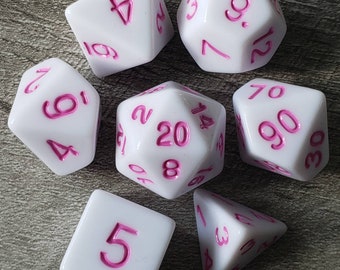 White Knight - Pink Order 7 pc dice set | Dragon Hoard | Tabletop RPG | Dice Goblin | d20 system | dnd