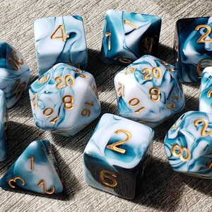 11pc Elemental Plane Aasimar, Dark Teal and White dice set | Dragon Hoard | Tabletop RPG | Dice Goblin | d20 system | dnd