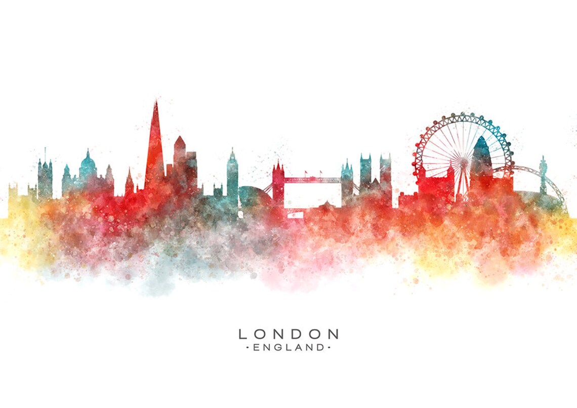 London Skyline England in Red Blue and Yellow London Etsy