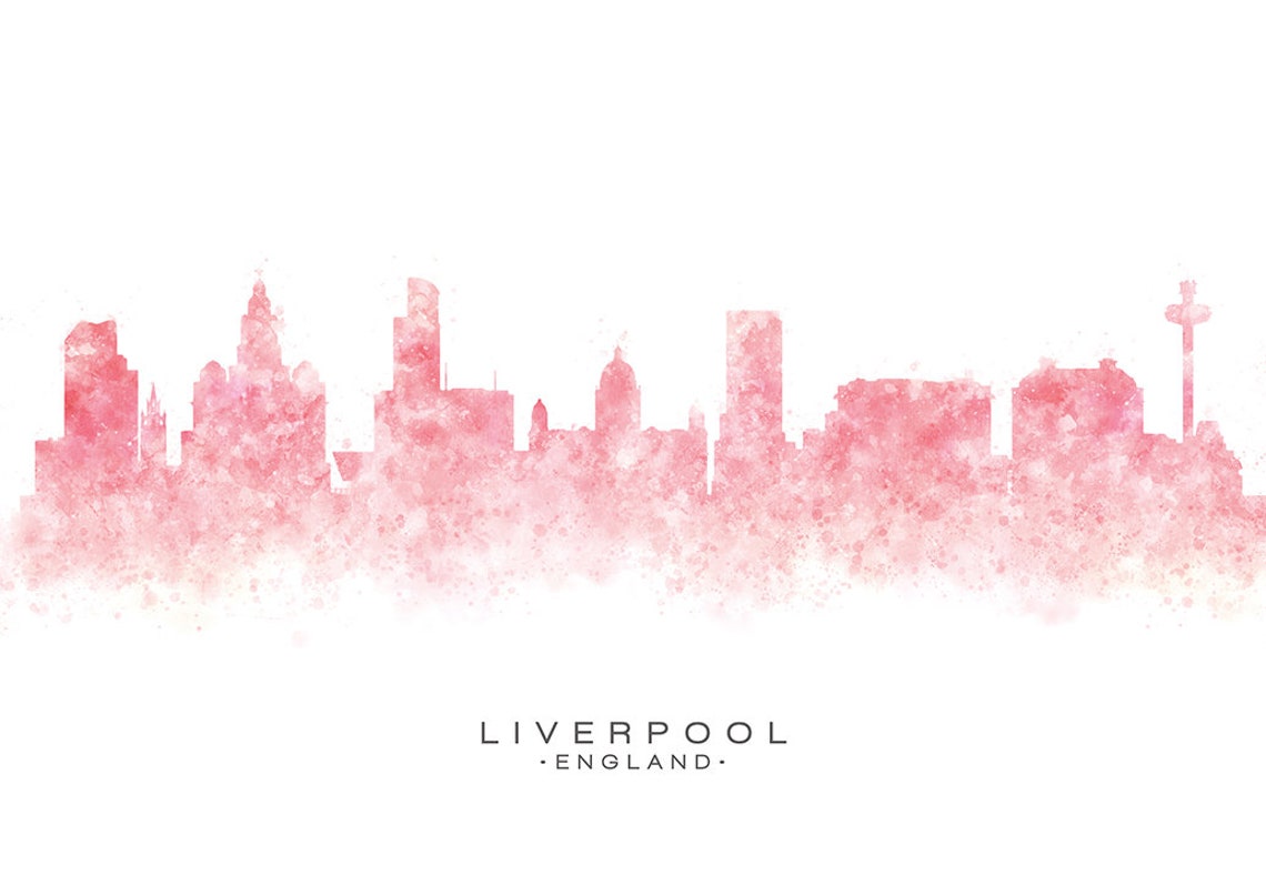 Liverpool Skyline England in Pink With Text Liverpool Print Etsy Sweden