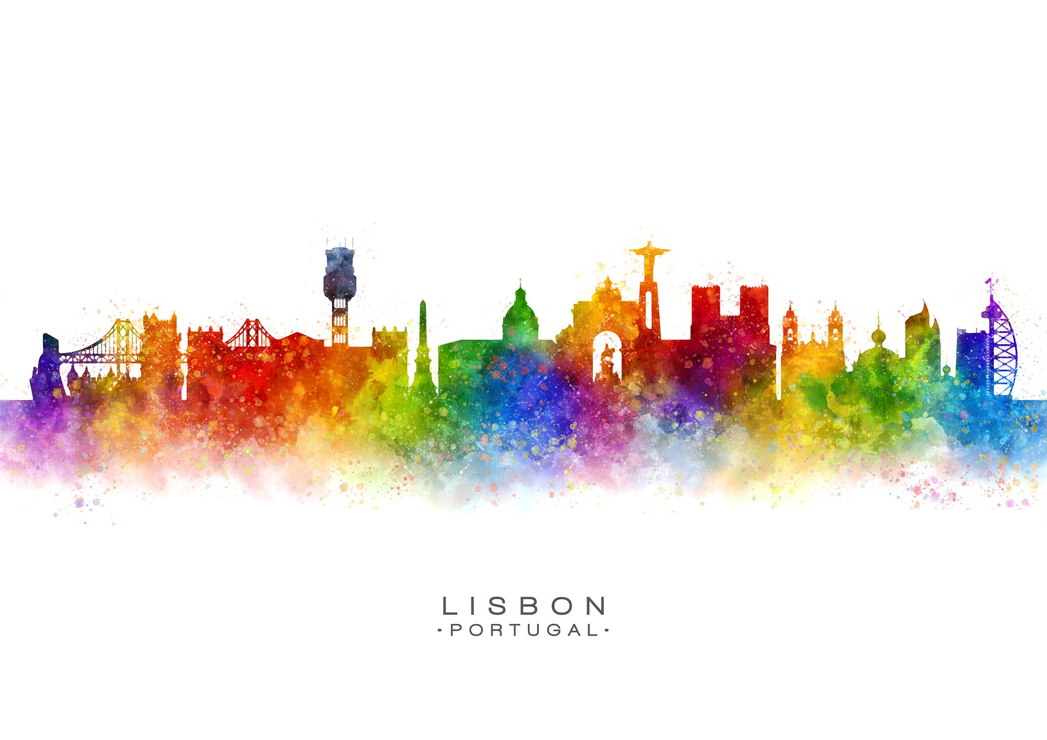 Lisbon City Skyline Print Lisbon Gift Idea Printable Lisbon Etsy