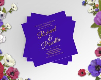 Invitación de boda púrpura, boda rústica, invitaciones de boda púrpura, Boho boda floral invita a la suite