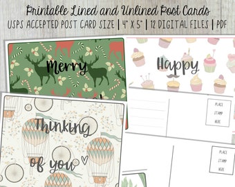 Printable Postcards, Instant Download, Happy Birthday, Congratulations, Thinking of You, Happy Easter, Merry Christmas, Blank Postcard