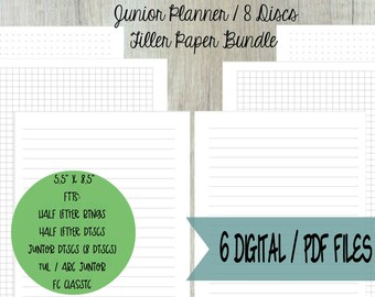 Half Letter Filler Paper Bundle - Square Grid, Dot Grid, Lined/Ruled 5.5"x8.5" - Fits Half Letter Rings, Junior Discs TUL, ARC & FC Classic