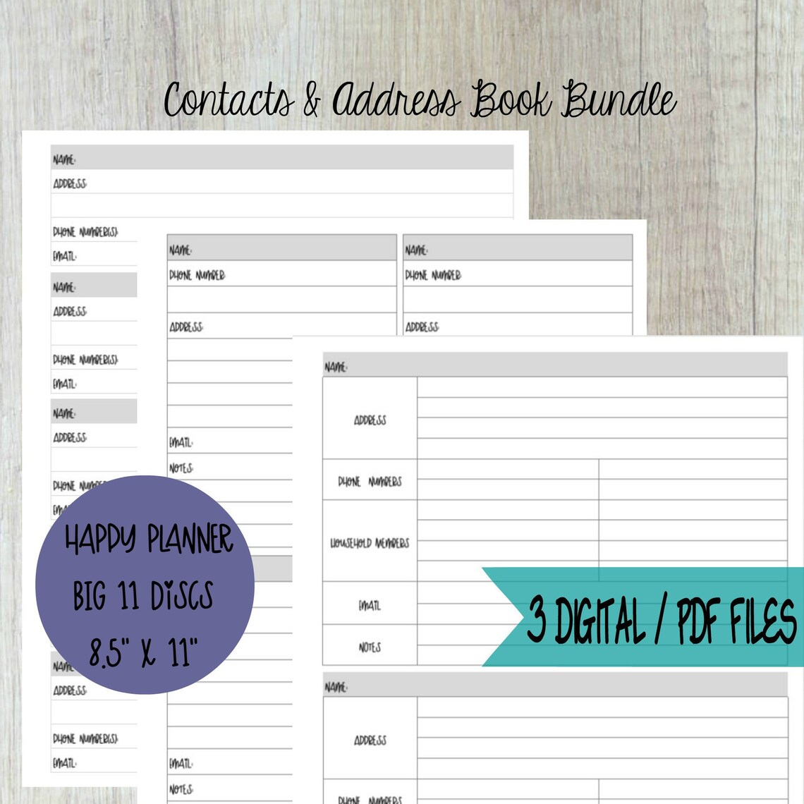 Happy Planner BIG 11 Discs Contacts & Address Book Bundle 3 Different Layouts 8.5x11 Etsy