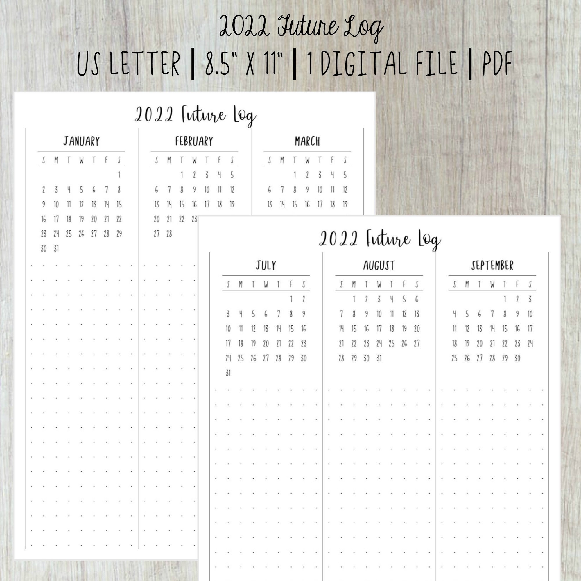 2022 calendar 2022 2022 future log 2022 planner future log planner bullet journal printable insert us letter 8 5x11 digital