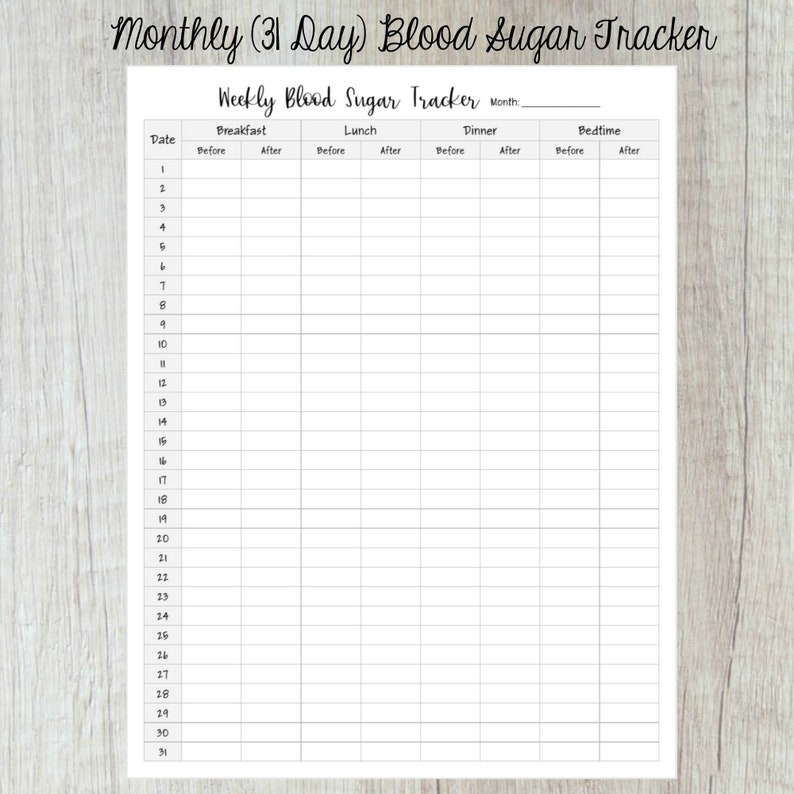 Blood Pressure Blood Sugar Monthly Log Printable Insert | Etsy