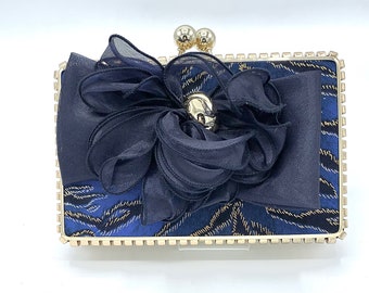 navy evening bag with strap