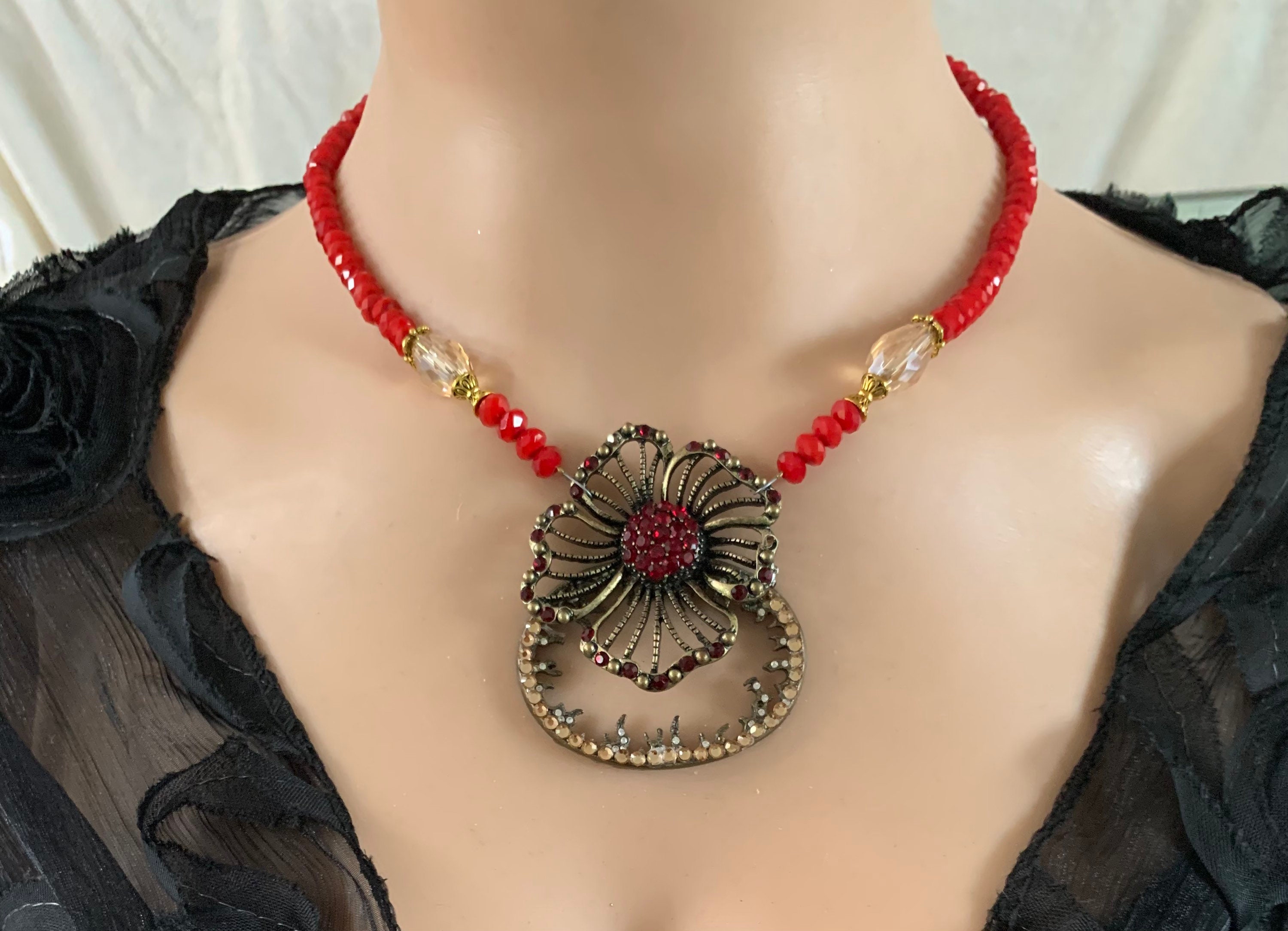 VintagetoNew Necklace and Earring Set Antique Gold Finish Etsy