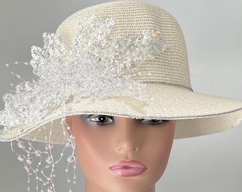 Elegant Ivory Straw Hat,Cloche Hat,Easter Hat,Church Hat,Roaring Twenties Hat, Audrey Hepburn Hat, Tea Party Hat,Downton Abbey Hat
