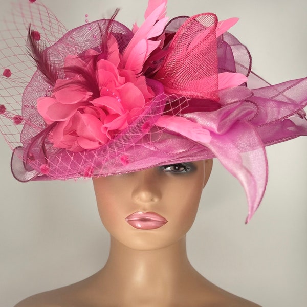Stunning Shades of Rose and Lavender Organza Hat/Kentucky Derby Hat /Easter Hat/Church Hat/Tea Party Hat/Downton Abby Hat/Audrey Hepburn Hat