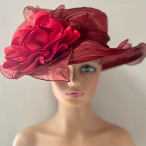 Burgundyand Red Organza Hat  /Kentucky Derby Hat /Easter Hat/ Church Hat /Kentucky Derby Hat /Tea Party Hat/Wedding Hat/