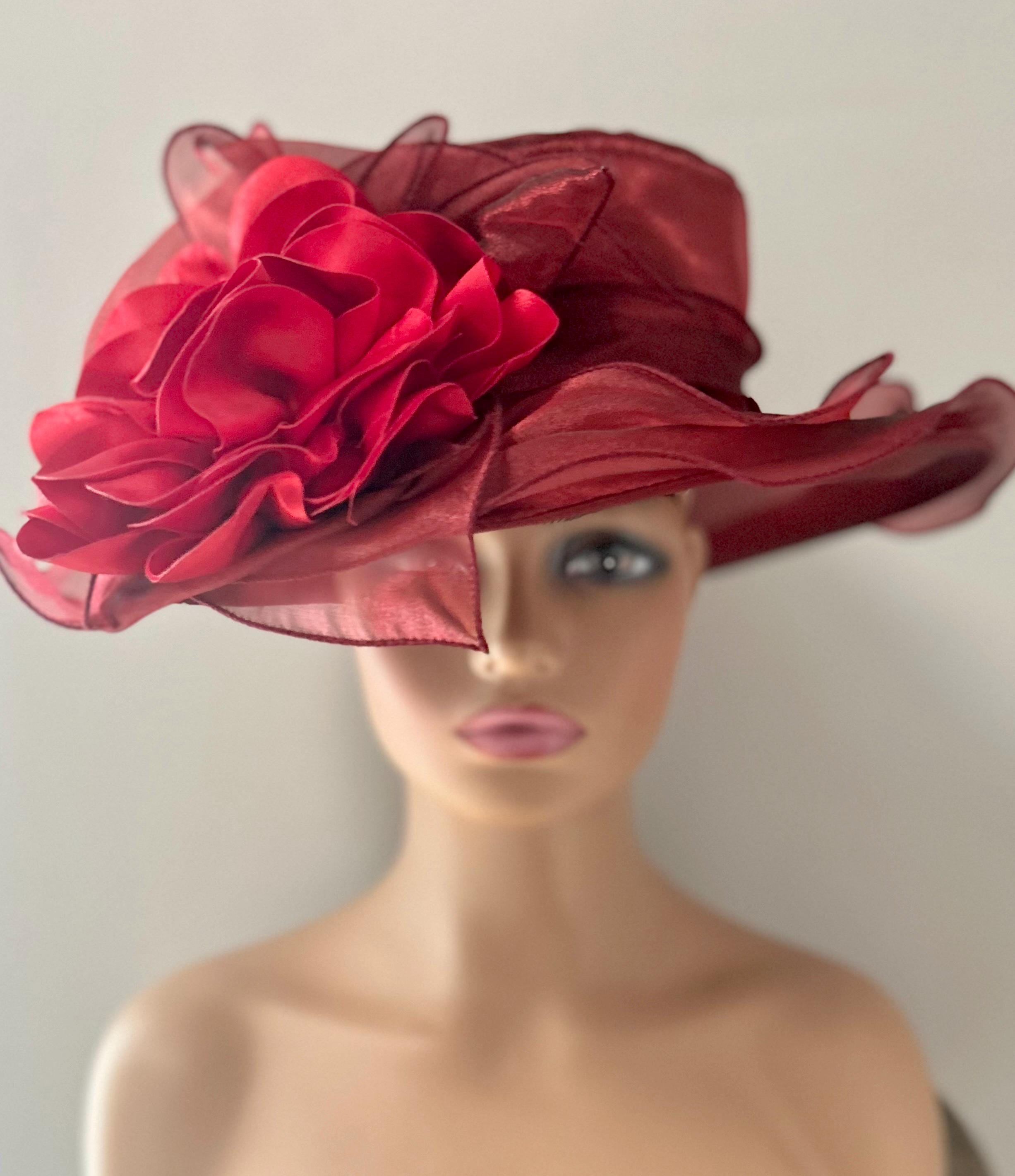 Burgundyand Red Organza Hat /kentucky Derby Hat /easter Hat 
