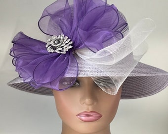 Lavender Straw Hat, Easter Hat, Church Hat, Sunday Hat,Kentucky Derby Hat, Virginia Beach Hat,Audrey Hepburn Hat, BOHO Hat