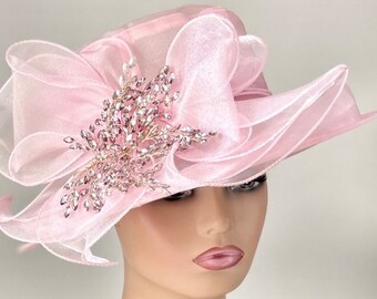 Sophisticated Light Pink Organza Hat/Kentucky Derby Hat  /Easter Hat/ Downton Abbey Hat/Church Hat/Tea Party Hat/Wedding Hat/CruiseHat/Retro