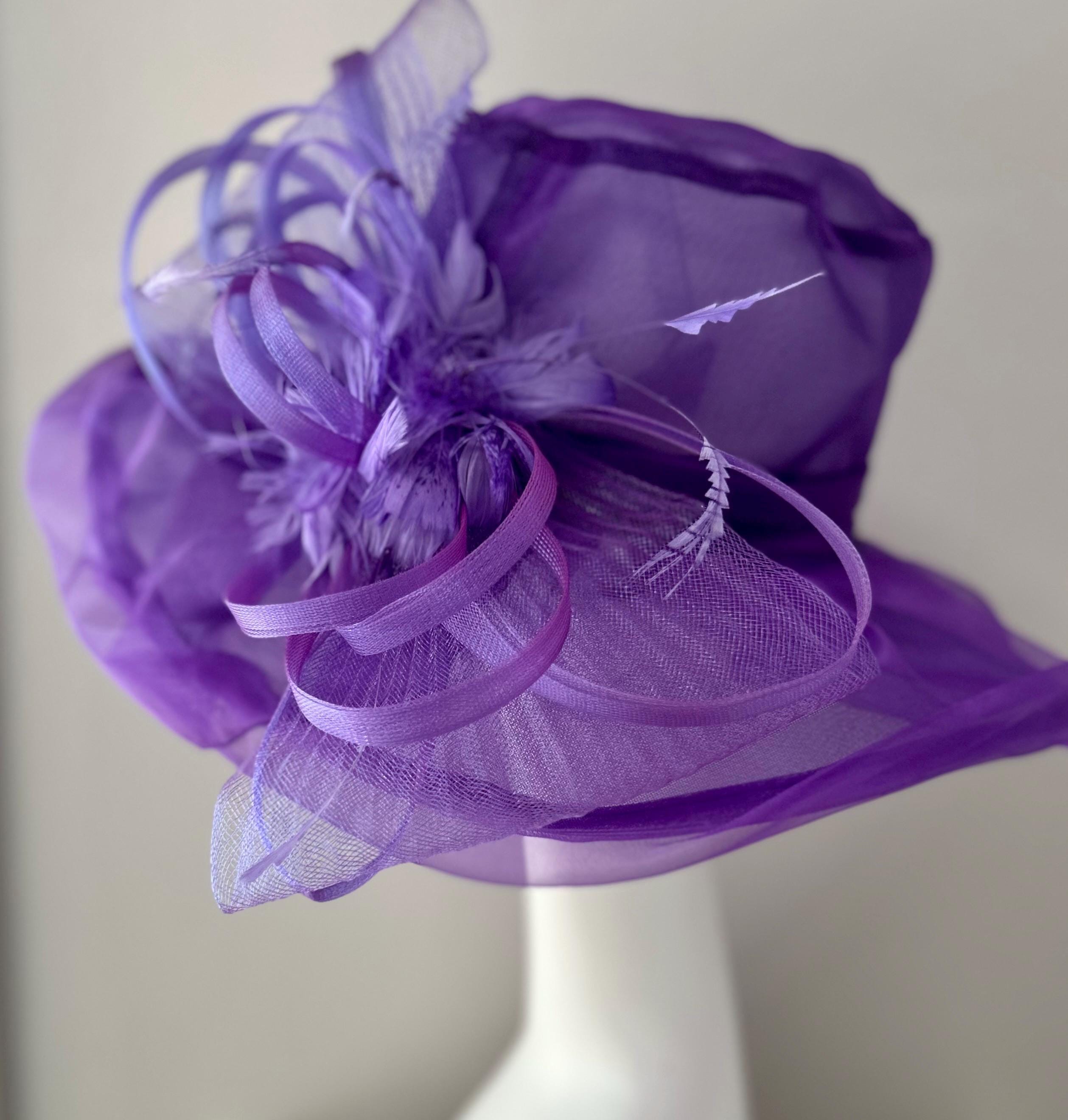 New Kentucky Derby Organza Hat, Organza purple bling hat,Tea party hat,Derby New M22020F( Purple/baby blue/lilac/lavender) Kentucky Derby hat  main image 3