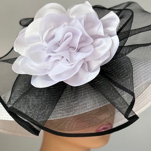 Gorgeous White and Black Straw Hat /Kentucky Derby Hat /Easter Hat/ Church Hat /Tea Party Hat/Wedding Hat/Downton Abby Hat/Retro Hat