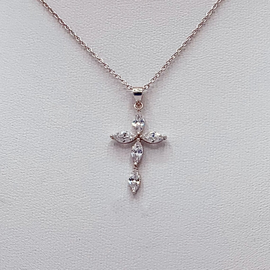 925 Sterling Silver Marquis Cross Necklace Etsy