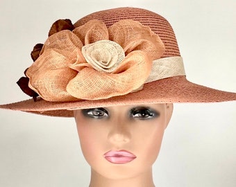 Dramatic Burnt Orange Straw Hat /Kentucky Derby Hat/Church Hat/ Flapper Hat/Audrey Hepburn Hat/Bucket Hat/Downtown Abbey Hat