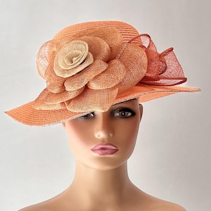 Dramatic Orange Straw Hat /Kentucky Derby Hat/Church Hat/ Flapper Hat/Audrey Hepburn Hat/Bucket Hat/Downtown Abbey Hat