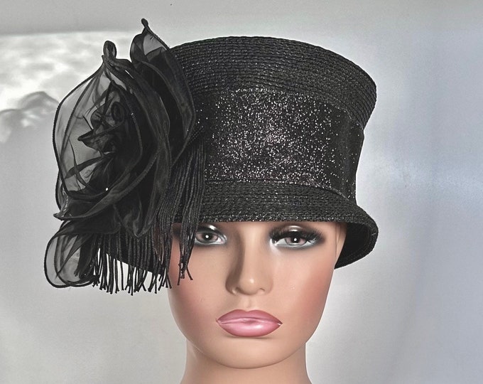 Classic Black Downtown Abby Style Hat,roaring 20s Hat,easter Hat
