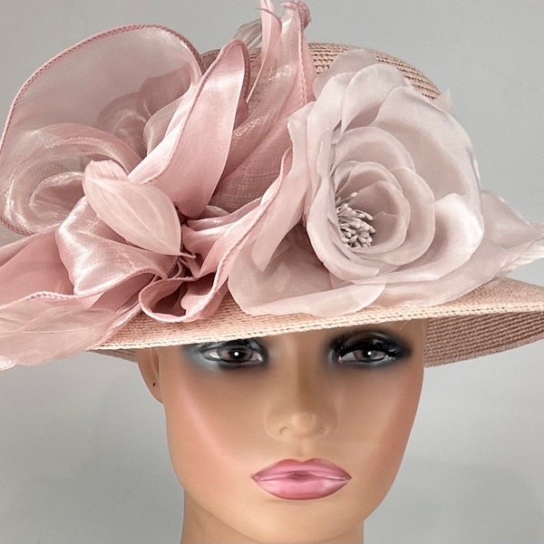 Pink Straw Hat, Easter Hat, Church Hat, Sunday Hat,Kentucky Derby Hat, Virginia Beach Hat,Audrey Hepburn Hat, BOHO Hat