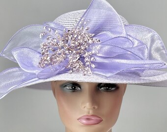 Gorgeous Lavender Straw Hat /Kentucky Derby Hat /Easter Hat/ Church Hat /Tea Party Hat/Wedding Hat/Downton Abby Hat