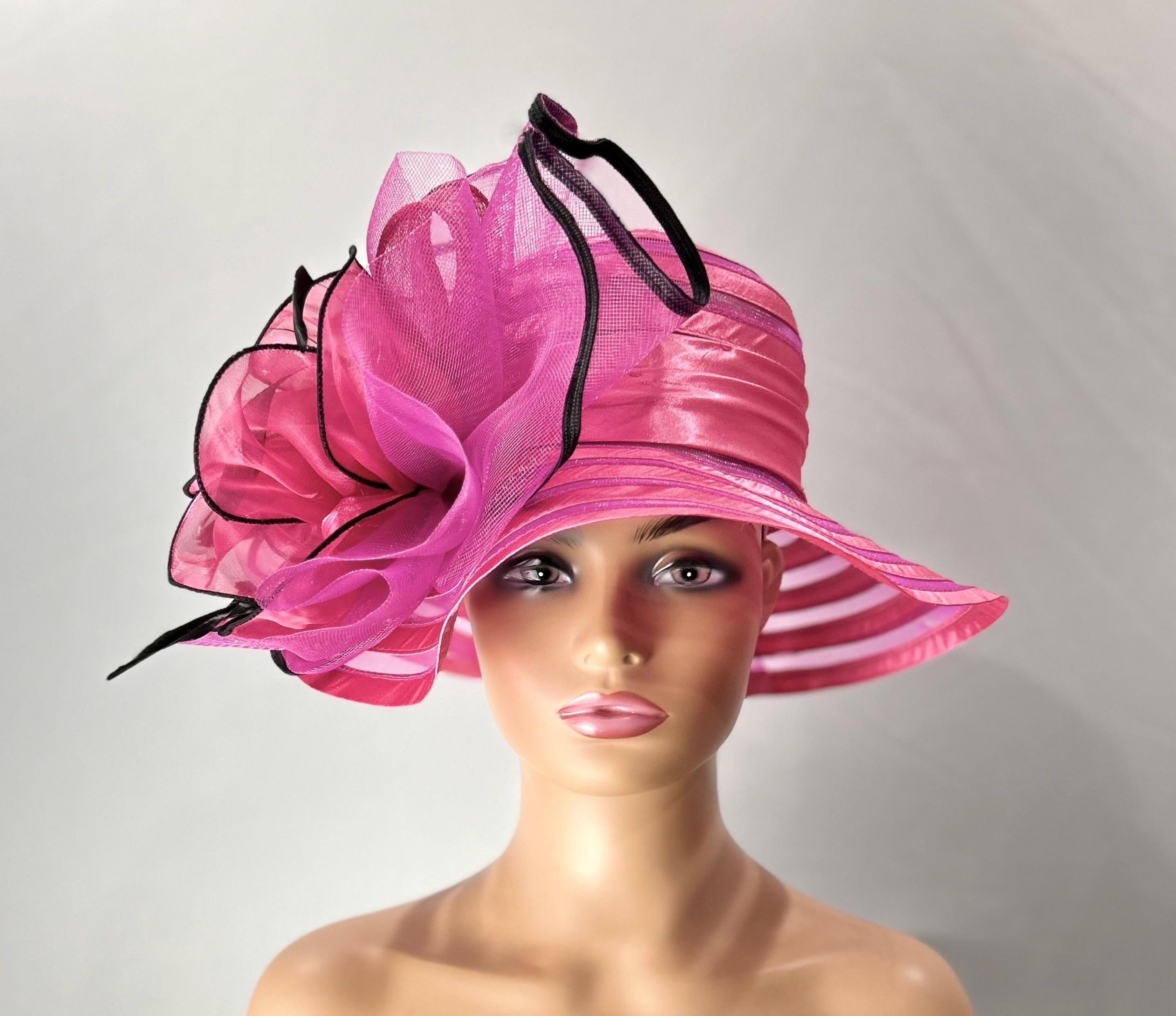Swan Hat New York Chic Fuchsia Rhinestone Church Hat Designer Couture Church Fascinator Hat, Rhinestones  main image 3