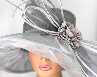 Stunning Silver Kentucky Derby Hat/Easter Hat/ Church Hat /Flapper Hat/Audrey Hepburn Hat/Extravagant Hat/
