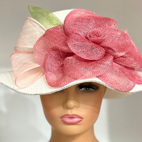 Dramatic White  Straw Hat /Kentucky Derby Hat/Church Hat/ Flapper Hat/Audrey Hepburn Hat/Bucket Hat/Downtown Abbey Hat