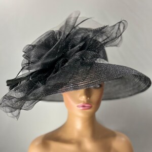Gorgeous Black Straw Hat /Kentucky Derby Hat /Easter Hat/ Church Hat /Tea Party Hat/Wedding Hat/Downton Abby Hat/Retro Hat