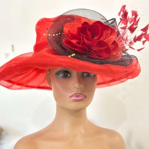 Red Organza Hat  /Kentucky Derby Hat /Easter Hat/ Church Hat /Tea Party Hat/Wedding Hat/ Dress Hat