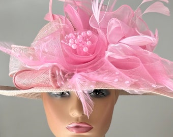 Bubble Gum Pink Straw Hat, Easter Hat, Church Hat, Sunday Hat,Kentucky Derby Hat, Virginia Beach Hat,Audrey Hepburn Hat, BOHO Hat