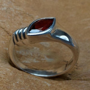 Ring garnet, silver, red gemstone, statement ring stone