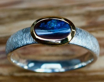 Opal ring, silver, gold-plated, boulder opal, size 56