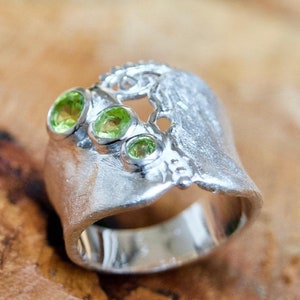 Ring Peridot, Silber, grüner Edelstein, Statementring Stein