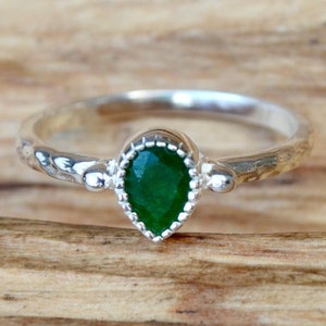 Jade ring, silver, green gemstone, faceted jade stone