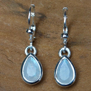 Earrings moonstone, silver, faceted, drop earrings