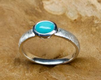 Ring turquoise, silver, brushed, oval Arizona turquoise