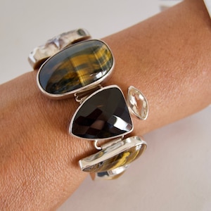 Bracelet Smoky Quartz, Silver Bracelet, Gemstone Bracelet