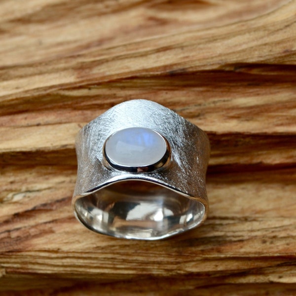Ring Mondstein, Silber, ovaler Ring, Statementring Edelstein