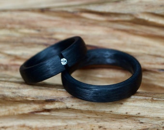 Wedding rings, carbon, diamond (0.03 ct w/si), partner rings, wedding ring set diamond