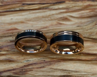 Partner rings stainless steel, zirconia, black, engagement rings, rose wedding rings