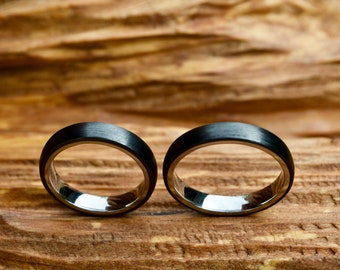 Wedding rings, titanium, carbon, unisex partner rings, simple wedding rings